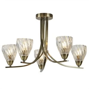 Image of 5 Light Semi Flush Multi Arm Ceiling Light Antique Brass, E14