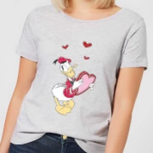 Image of Disney Donald Duck Love Heart Womens T-Shirt - Grey - 3XL