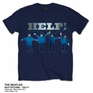 Image of The Beatles Help Silver Logo Navy T Shirt: Large