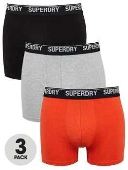 Image of Superdry 3 Pack Trunks - Black/Orange/Grey, Multi, Size L, Men