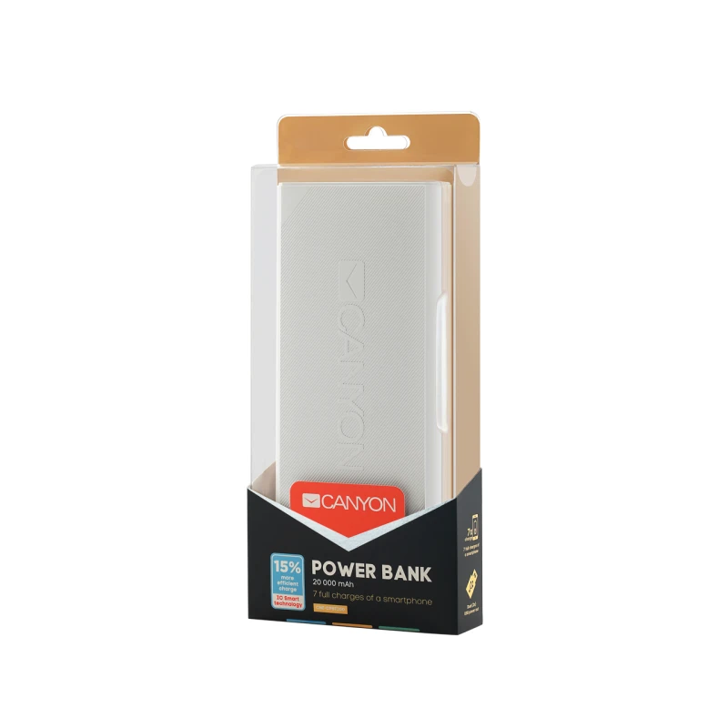 Image of Canyon 20000 mAh. 2x5V max 2.4A (USB). Smart IC technology allowing to