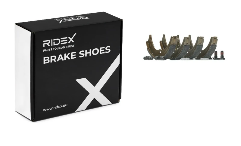 Image of RIDEX 70B0439 Brake Shoes Rear Axle, with accessories Brake Shoe Set (70)
