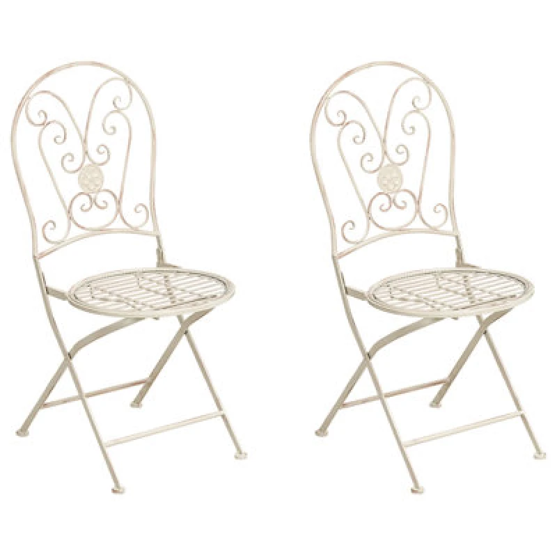 Image of Beliani Set Of 2 Garden Chairs Coggia Folding Metal Light Beige