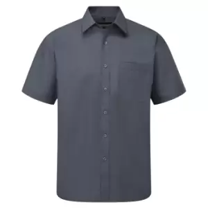 Image of Russell Collection Mens Short Sleeve Poly-Cotton Easy Care Poplin Shirt (16-16.5) (Convoy Grey)