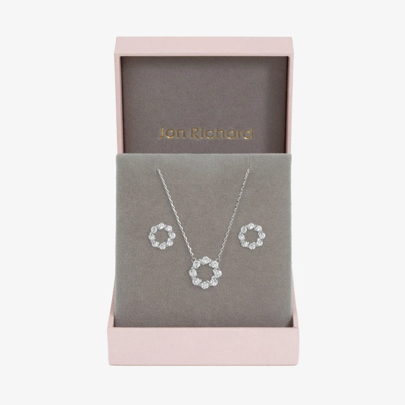 Image of Jon Richard Rhodium Crystal Open Circle Set - Gift Box Jewellery Sets One Size Silver 70882811000