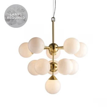 image of Globe Pendant Satin Brushed Gold Effect Plate & Gloss White Glass 11 Light Dimmable IP20 - G9