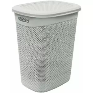 image of Droplette Design Plastic Laundry Basket With Lid , 52L, 57 x 45 x 38cm approx - JVL