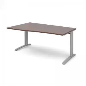 image of TR10 left hand wave desk 1600mm - silver frame and walnut top