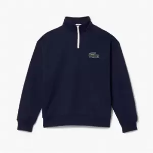 Lacoste Unisex Zip High Neck Organic Cotton Sweatshirt Size 3 - S Navy Blue