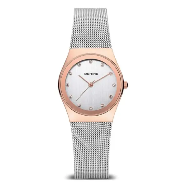 image of Bering 12927-064 Rose Tone Crystal Set Mesh Strap Watch - W7499