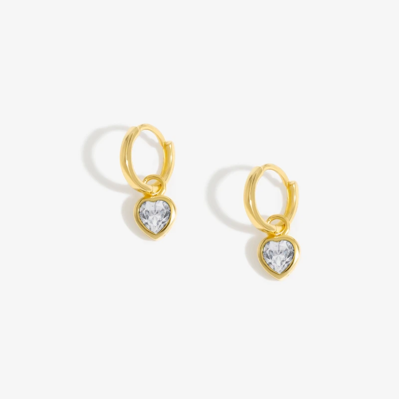 Image of Inicio Inicio Gold Plated And Crystal Huggie Heart Charm Earrings - Gift Pouch Gold female
