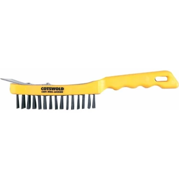 image of 4-Row Plastic Handle Wire Brush C/W Scraper - Cotswold