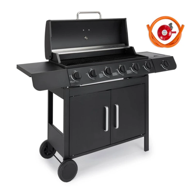 Image of VonHaus Portable 6+1 Burner Gas Barbecue with Warming Rack Black
