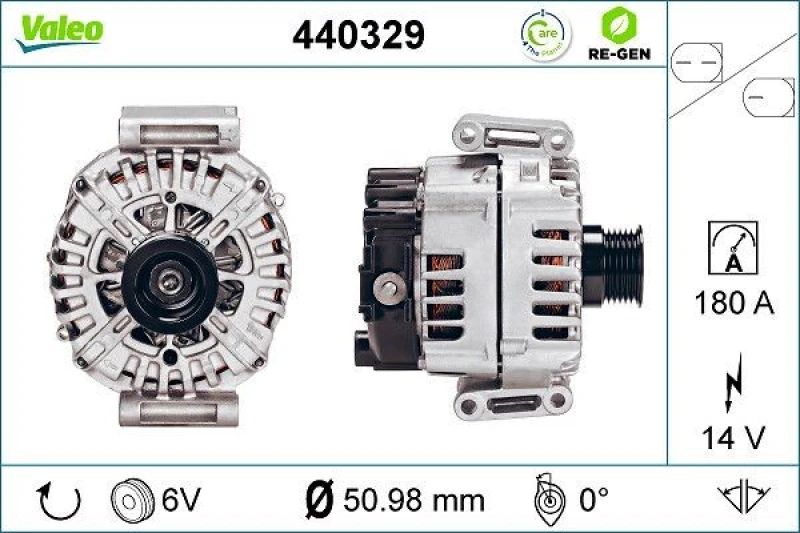 Image of VALEO 440329 Generator Alternator Charging Current: 180A, Voltage: 14V, REMANUFACTURED PREMIUM Alternator (4)