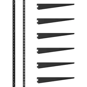 Image of Rothley Matt Twin Slot Shelving Kit 1980mm Uprights (x2) & 270mm Brackets (x6) in Black Steel