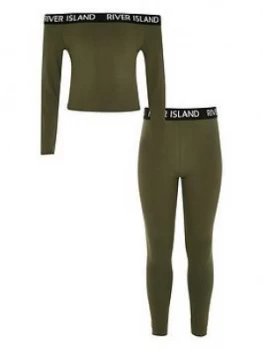 Image of River Island Bardot Top Legging Set Khaki Size 9-10 Years Girls