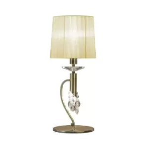 image of Tiffany Table Lamp 1+1 Light E14+G9, Antique Brass With Cream Shade & Clear Crystal