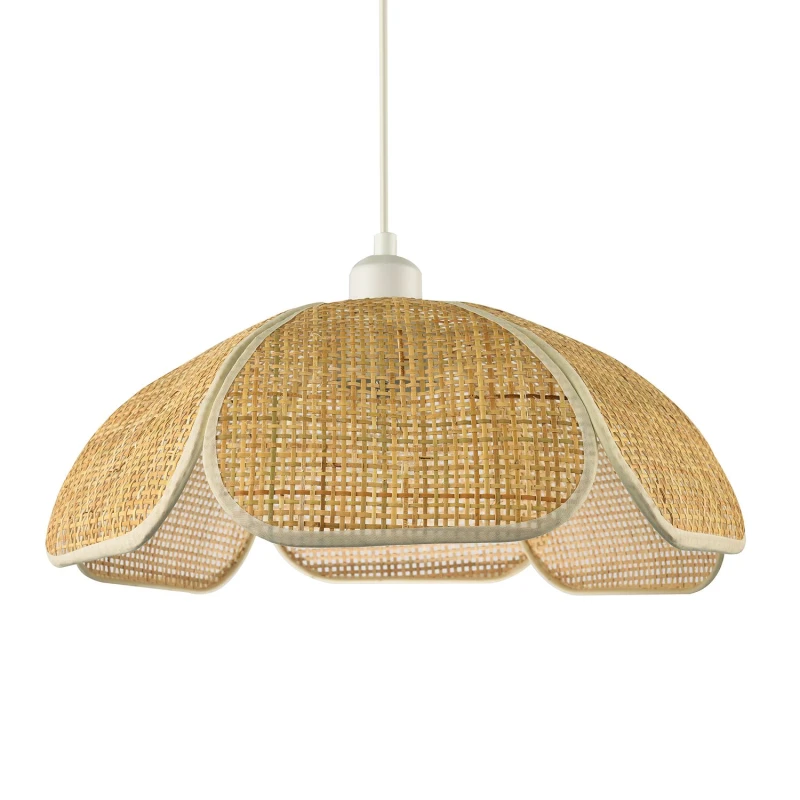Image of Happy Homewares Vintage Art Denergy savingRattan Pendant Shade with Cream Cotton Fabric Trims in Brown Brown Unisex