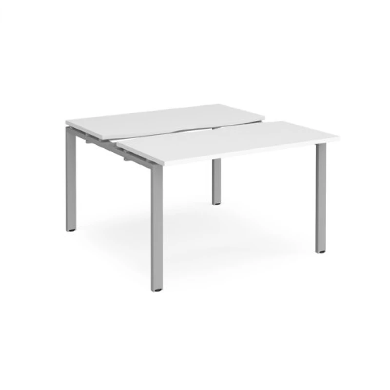 Image of Adapt Bench Desk 2 Person Rectangular Desks 1200mm With Sliding Tops White Tops With Silver Frames 1200mm Depth Adapt White STE1212-S-WH