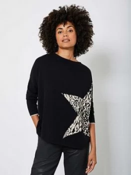 image of Mint Velvet Animal Star Front Jumper - Black