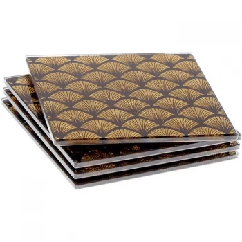 image of Biba Glass Gold Fan Print Coasters Set of 4 - Gold