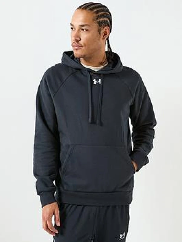 Image of Under Armour Mens Rival Cotton Blend Fleece Logo Hoodie M - Chest 38-40' (96.5-101.5cm) Black/Wham 1379757-001-M