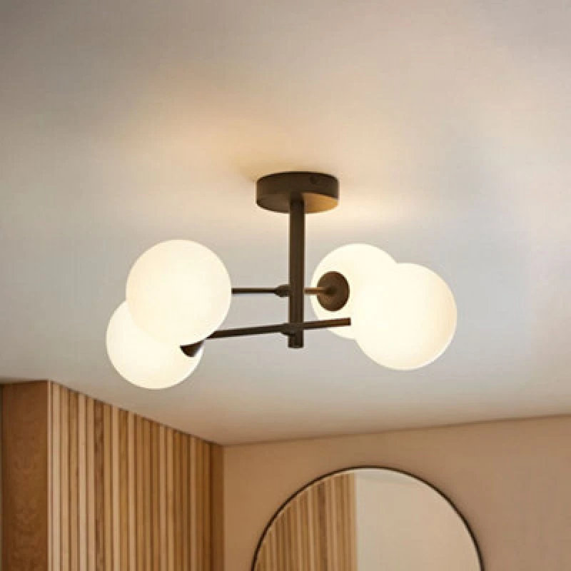 Image of ValueLights ValueLights Darla Matte 4 Way Frosted Globe IP44 Rated Bathroom Ceiling Light in Black One Size Unisex 5016529274919