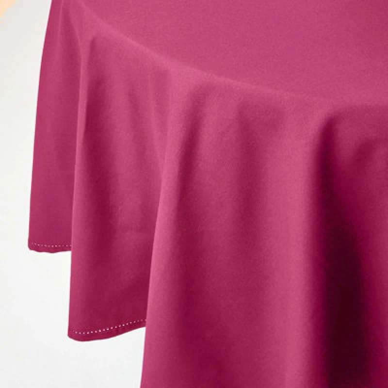 Image of Homescapes Plain Cotton Round Tablecloth, 178cm Plum