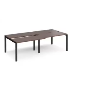 Image of Bench Desk 4 Person Rectangular Desks 2400mm With Sliding Tops Walnut Tops With Black Frames 1200mm Depth Adapt