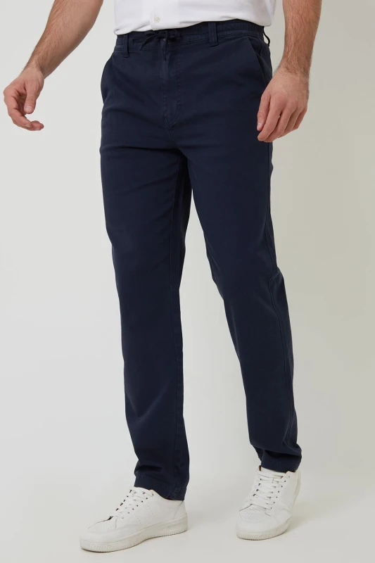 Image of Threadbare Threadbare Men Cotton Elasticated Waist Chino Trousers in Navy Size: 32R Navy 32R Male 7625915100589