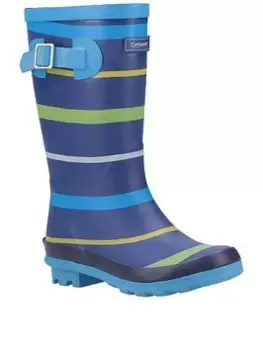 Image of Cotswold Boys Stripe Wellington Boots, Blue, Size 1 Older