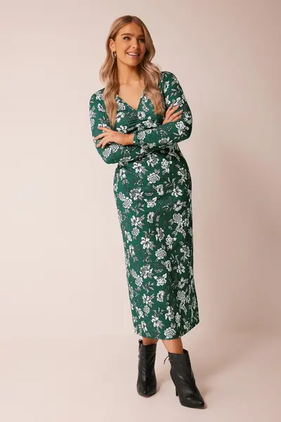 M&Co Floral Midi Dress Green