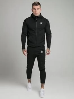 Image of Siksilk Motion Tape Zip Through Hoodie Tracksuit, Black, Size XS, Men