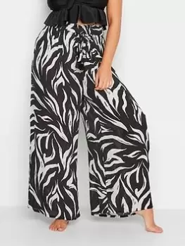 Image of Yours Stroke Print Tassel Detail Wide Leg Trouser, Black, Size 18-20, Women