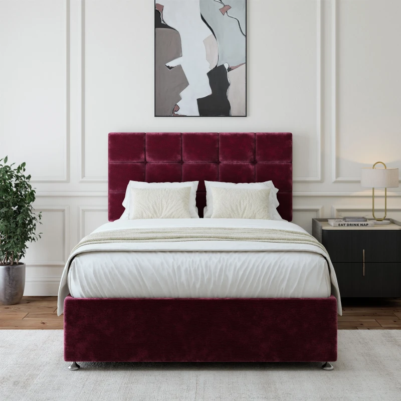 Image of Bedmaster Bedmaster Chenille Divan Base And Square Headboard in Aubergine Size: Small Double Aubergine Small Double Unisex 9502733267619