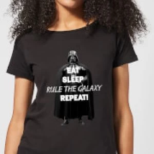 Image of Star Wars Eat Sleep Rule The Galaxy Repeat Womens T-Shirt - Black