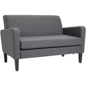Image of Homcom - Linen Modern-Curved 2-Seat Sofa Loveseat w/ Thick Cushion Wood Legs Grey - Charcoal Grey
