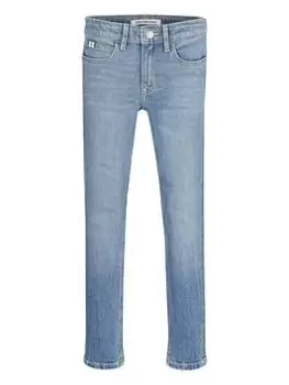 image of Calvin Klein Jeans Girls Skinny Mid Rise Jeans - Mid Blue Size Age: 12 Years, Women