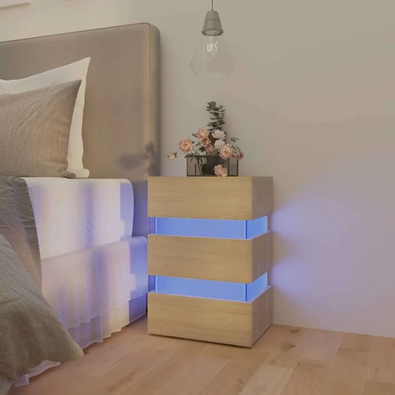 Image of VIDAXL LED Bedside Cabinet Sonoma Oak 45x35x67cm Engineered Wood Vidaxl 8720286344415