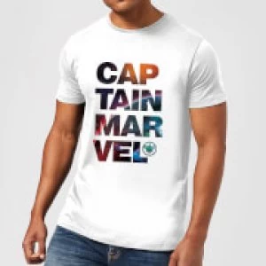Image of Captain Marvel Space Text Mens T-Shirt - White