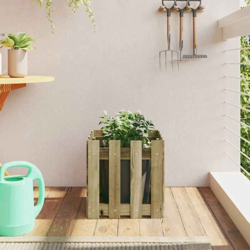 Image of vidaXL Garden Planter w/ Fence Design 40x40x40cm - Pine, Brown 832451