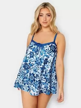 Image of Yours Batik Floral A-line Tankini - Blue, White, Size 14, Women