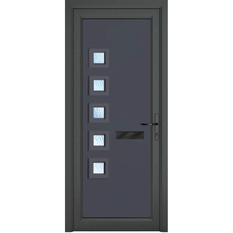 Image of Crystal Upvc Front Door Contemporary 5 Glass Malaga Grey/White Left Hand 920 X 2090Mm Obscure Glass, Grey RD1LHMAL92209
