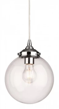 image of 1 Light Globe Ceiling Pendant Chrome with Clear Glass, E27