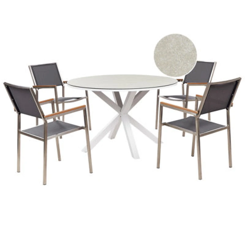 Image of Beliani Garden Dining Set 4 Seater Maletto/grosseto Metal Marble Effect Grey/ Beige