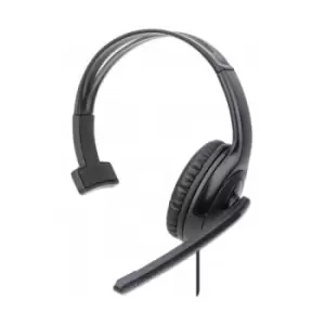 Image of Manhattan Mono Over-Ear Headset (USB) Microphone Boom (padded) Polybag Packaging Adjustable Headband In-Line Volume Control Ear Cushion USB-A for both