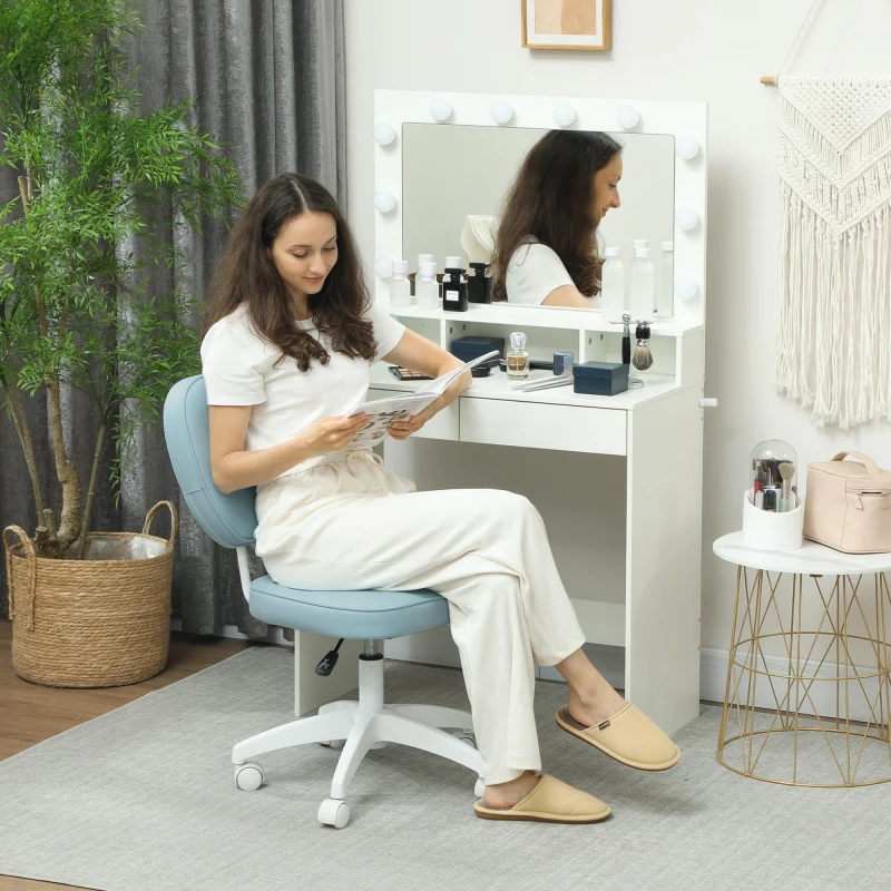 Image of VINSETTO VINSETTO Vanity Task Chair with Adjustable Height, Armless, Blue in Light Blue Light Blue One Size Unisex 5063603042346