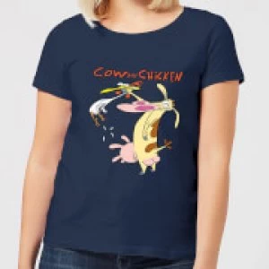 Image of Cow and Chicken Characters Womens T-Shirt - Navy - L