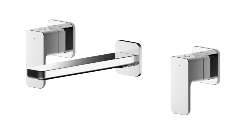 Image of Balterley Square Wall Mount 3 Tap Hole Basin Mixer Tap Chrome Silver unisex