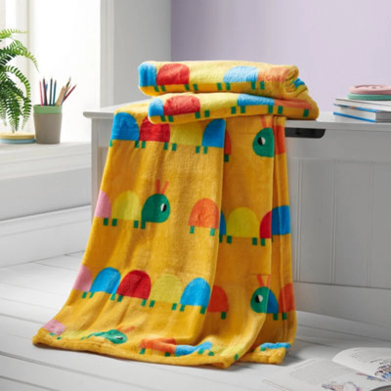 Image of Catherine Lansfield 'Curious Caterpillar' Cosy Fleece Blanket Throw Multi